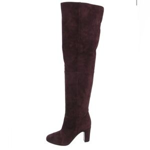 Chanel suede burgundy over the knee boots 37.5 CC logo